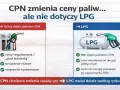 CPN zmienia ceny paliw, ale nie dotyczy to LPG. Na obrazku porównanie paliw objętych pakietem CPN i LPG.
