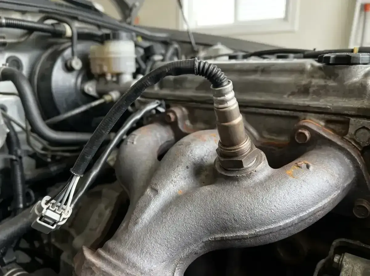 Czujnik tlenu na kolektorze wydechowym, potencjalna przyczyna błędu DTC P0420 w Volkswagenie.
