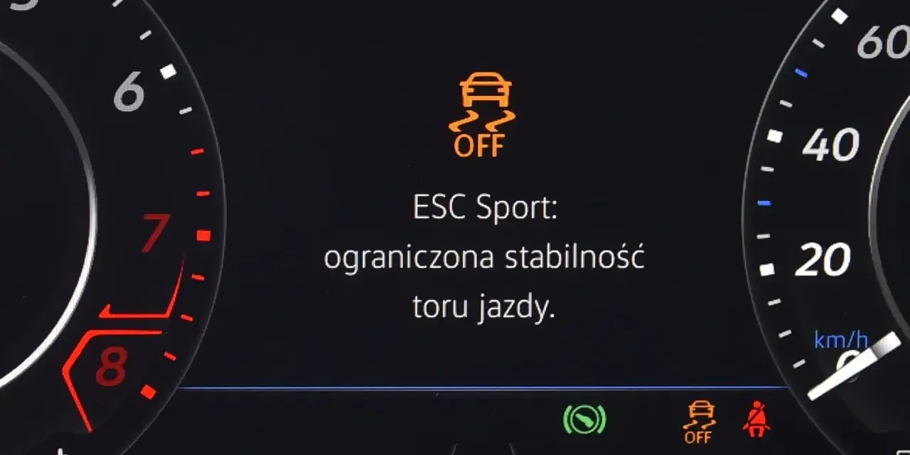 Na desce rozdzielczej świeci się kontrolka "ESC Sport: ograniczona stabilność toru jazdy". To informacja, co to jest asr w aucie.