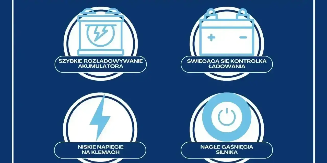 Objawy zepsutego alternatora: szybkie rozładowywanie akumulatora, kontrolka ładowania, niskie napięcie, nagłe gaśnięcie silnika.