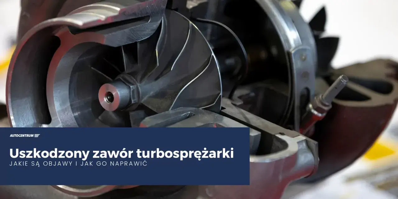 Przekrój turbosprężarki z widocznym wirnikiem i elementami, które mogą wskazywać na uszkodzony zawór nadmiarowo upustowy.