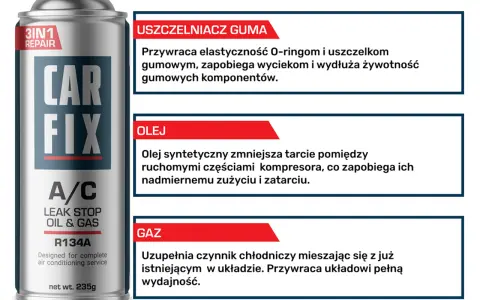 Olej syntetyczny do klimatyzacji R134a. Zmniejsza tarcie w kompresorze, zapobiegając jego zużyciu.