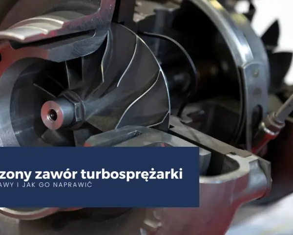 Przekrój turbosprężarki z widocznym wirnikiem i elementami, które mogą wskazywać na uszkodzony zawór nadmiarowo upustowy.