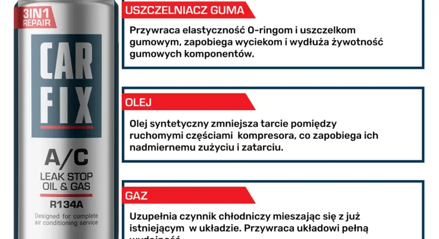 Olej syntetyczny do klimatyzacji R134a. Zmniejsza tarcie w kompresorze, zapobiegając jego zużyciu.